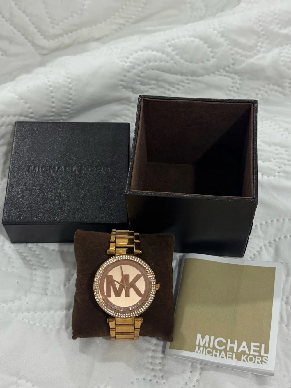 Michael Kors Rose Gold Logo Crystal Bezel Bracelet Watch